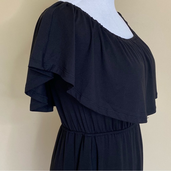 ninexis Dresses & Skirts - Stretch Jersey Maxi Dress Women M Black Ruffle Neckline Ninexis Baby Doll